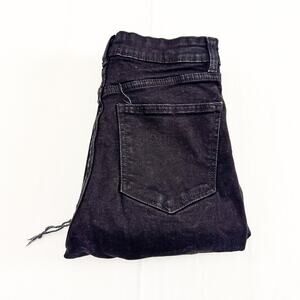 Zara Black Bootcut Straight Leg Raw Hem Cropped Denim Jeans Zip Fly Size 6